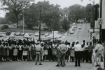 Crowd and police near First Baptist Church, Farmville, Va., August 1963, #001