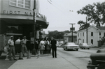 Police and crowd near First National Bank, Farmville, Va., July 1963, #001