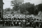 Crowd and police near First Baptist Church, Farmville, Va., August 1963, #002