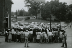 Crowd and police near First Baptist Church, Farmville, Va., August 1963, #010