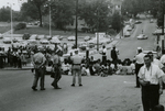 Crowd and police near First Baptist Church, Farmville, Va., August 1963, #015