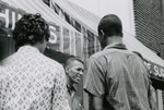Students talking on Main Street, Farmville, Va., July 1963, #001