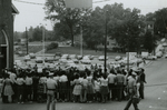 Crowd and police near First Baptist Church, Farmville, Va., August 1963, #011