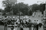 Crowd and police near First Baptist Church, Farmville, Va., August 1963, #014