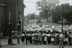 Crowd and police near First Baptist Church, Farmville, Va., August 1963, #005