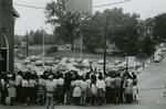 Crowd and police near First Baptist Church, Farmville, Va., August 1963, #013