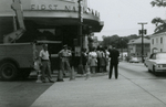 Police and crowd near First National Bank, Farmville, Va., July 1963, #002