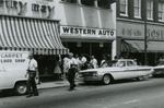 Pedestrians and protesters on Main Street, Farmville, Va., July 1963, #001