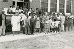 Students and adults gathered outside Free School #2 (Mary E. Branch School) for registration, Farmville, Va., [undated]